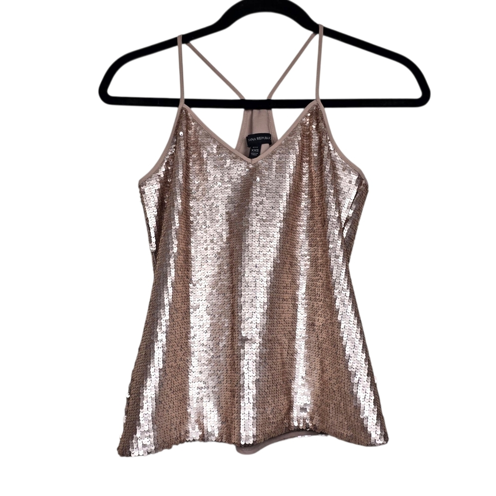 Banana Republic Womens Sleeveless Gold Sequin V-Neck Tank Top Size XXSP NWT